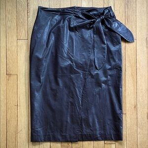 Ann Taylor Brown Faux Leather Midi Wrap Skirt